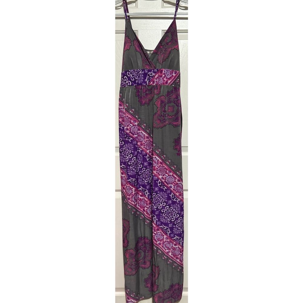NYC Women's Gray Purple Pink Maxi Adjustable Spaghetti Strap Summer Dress Size M